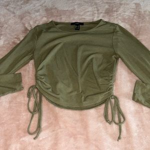 Sinched long sleeve ribbed olive green